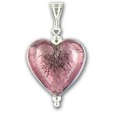 Murano-Dark Amethyst Silver Lined Medium Heart Pendant