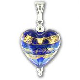 Murano Sapphire Gold Leaf Band Medium Heart Pendant 