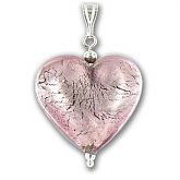 Murano Light Amethyst Silver Lined Large Heart Pendant