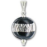 Hand Blown Black Silver Stripe Disk Pendant