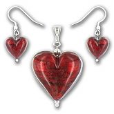 Murano Rubino Gold Lined Large Heart Set