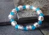 Silver Foil and Blue Crackle Glass Stretch Bracelet 