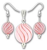Pink Candy Stripe Hand Blown Glass Disk Pendant Set