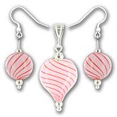 Pink Candy Stripe Hand Blown Glass Heart Set 