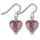 Murano Dark Amethyst Silver Lined Heart Earrings