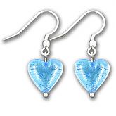 Murano Dark Aquamarine Silver Lined Heart Earrings