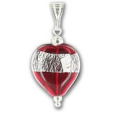 Hand Blown Red & Silver Christmas Bauble Heart Pendant 