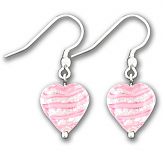 Murano Pink Spiral Silver Lined Heart Earrings