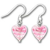 Murano Rose Swirl Silver Lined Heart Earrings