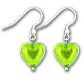 Murano Verde Erba Silver Lined Heart Earrings