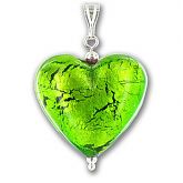 Murano Verde Erba Silver Lined Large Heart Pendant