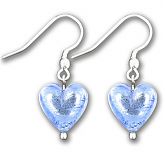 Murano Saphire Silver Lined Heart Earrings