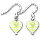 Murano Lime Swirl Silver Lined Heart Earrings