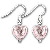 Murano Light Amethyst Silver Lined Heart Earrings