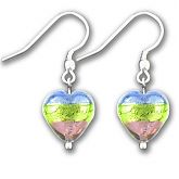 Murano Saphire Verde Amethyst Silver Lined Heart Earrings