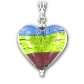Murano Saphire Verde Amethyst Silver Lined Large Heart Pendant