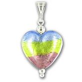 Murano Saphire Verde Amethyst Silver Lined Medium Heart Pendant