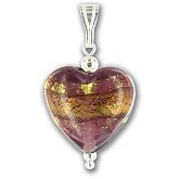Murano Amethyst Gold Leaf Band Medium Heart Pendant