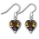 Murano Amethyst Gold Band Heart Earrings