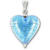 Murano Dark Aquamarine Silver Lined Large Heart Pendant
