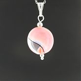 Hand Blown Pink Swirl Black Stripe Disk Pendant