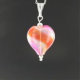 Hand Blown Orange Swirl Yellow Stripe Heart Pendant