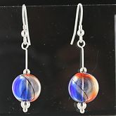 Hand Blown Orange Blue Swirl Black Stripe Ball Earrings