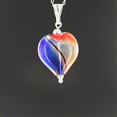 Hand Blown Orange Blue Swirl Black Stripe Heart Pendant
