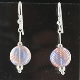 Hand Blown Peach Light Blue Stripe Ball Earrings