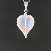 Hand Blown Peach Light Blue Stripe Heart Pendant