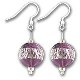 Hand Blown Amethyst Silver Stripe Ball Earings