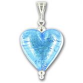 Murano Dark Aquamarine Blue Silver Lined Medium Heart Pendant
