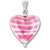 Murano Rose Swirl Silver Lined Large Heart Pendant